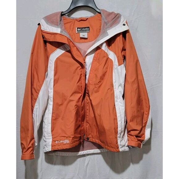 Columbia XCO Jacket Women Medium Orange White PACKABLE Full Zip Hooded Softshell - Picture 1 of 11